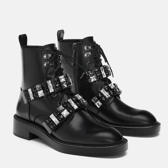 Zara Shoes - ZARA Leather Embellished Biker Boot